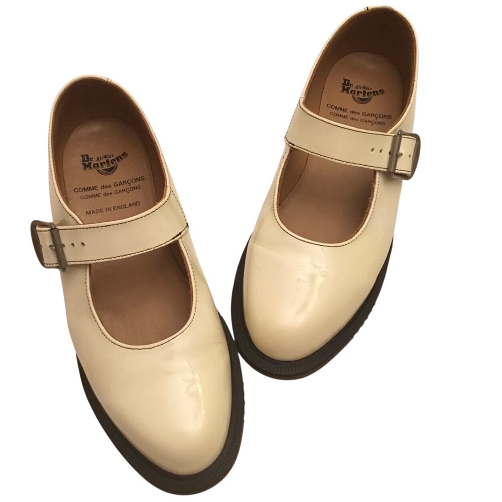 Dr. Martens x Comme des Garçons Cream Patent Leather Mary Jane Shoes SZ 8 - RARE